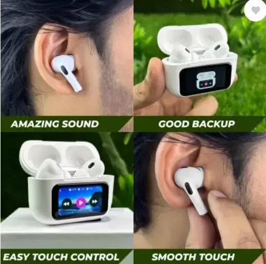 Smart Wireless Earbuds with LCD Touch Screen – Hi-Fi Sound & Noise Cancellation