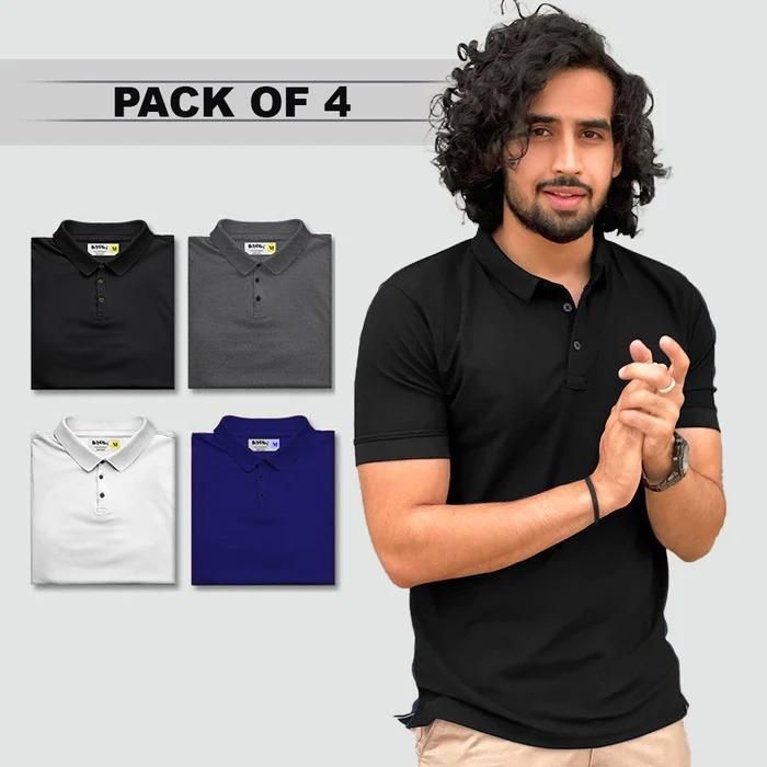 Poly Matte Solid Half Sleeves Men's Polo T-Shirt – Pack of 4 | Stylish & Comfortable