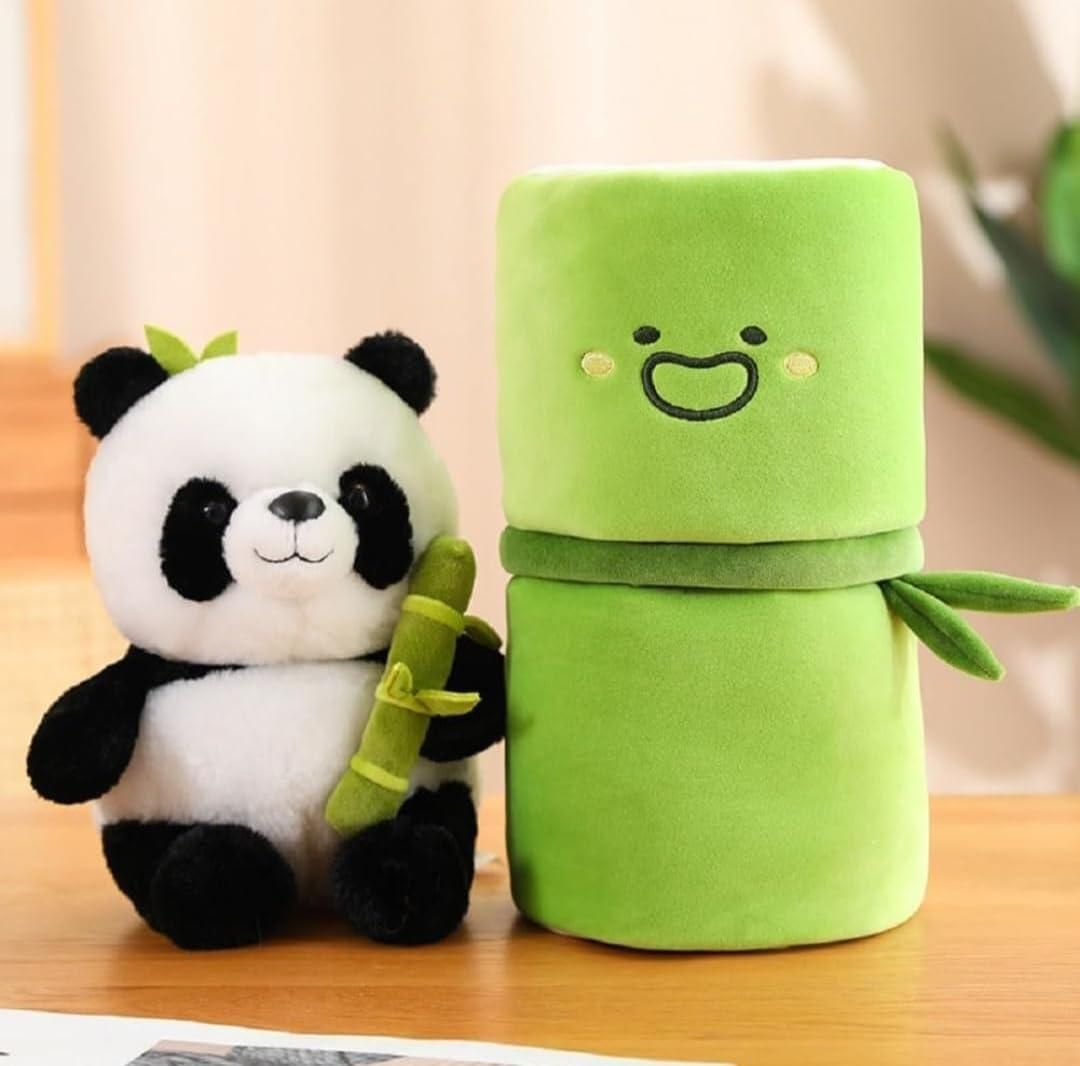 Cute Panda with Bamboo Plush Doll Soft Panda Bear Plush Hugging Pillow for Kids Birthday Gifts